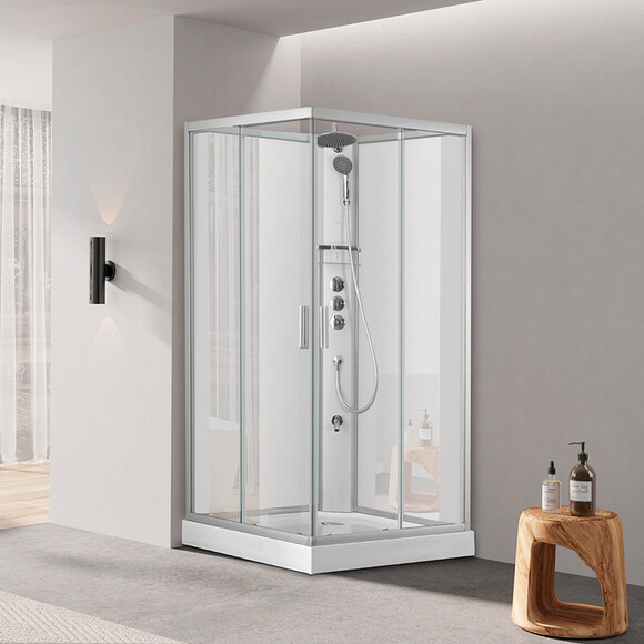 Душовий бокс Dusel Hike Satin 551001 (100x100 см, скло прозоре, профіль сатин, з піддоном), Доступні розміри: 100 x 100, фото 