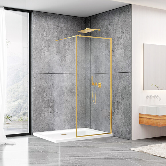 Душевая стенка Dusel Walk-In WL172G Gold 172103 (100 см, стекло прозрачное, профиль золото), Доступные размеры: 100, Цвет производителя: прозрачное стекло, отделка золото, фото 