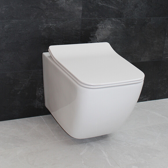Безобідковий підвісний унітаз Dusel Cubis DWHT10201030R (810301, з сидінням), Колір виробника: білий глянець, фото , изображение 5