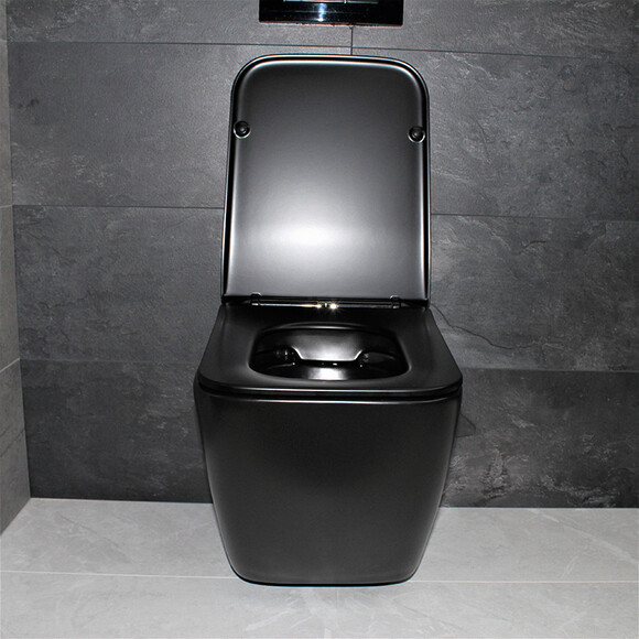 Безобідковий підвісний унітаз Dusel Cubis Black Matt DWHT10201030RВ (810302, чорний матовий, з сидінням), Колір виробника: чорний матовий, фото , изображение 2