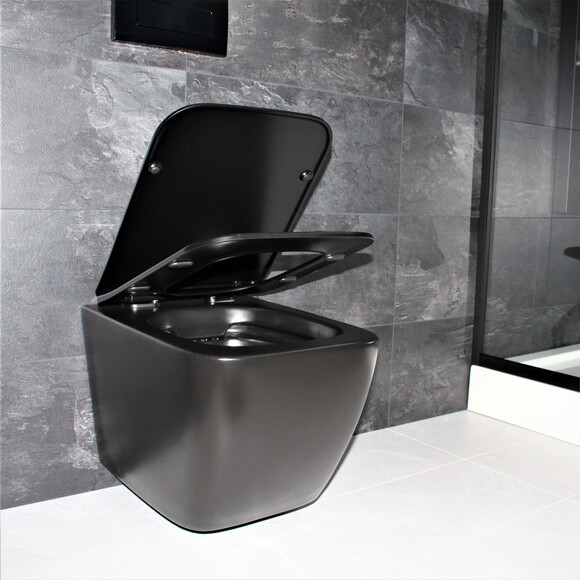 Безобідковий підвісний унітаз Dusel Cubis Black Matt DWHT10201030RВ (810302, чорний матовий, з сидінням), Колір виробника: чорний матовий, фото , изображение 4
