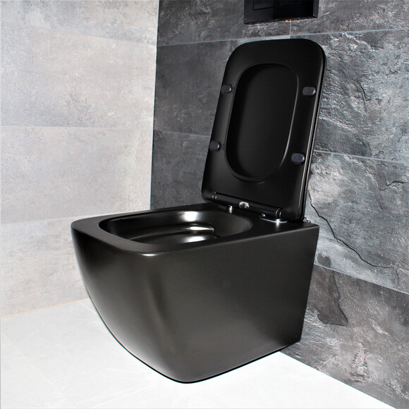 Безобідковий підвісний унітаз Dusel Cubis Black Matt DWHT10201030RВ (810302, чорний матовий, з сидінням), Колір виробника: чорний матовий, фото , изображение 5