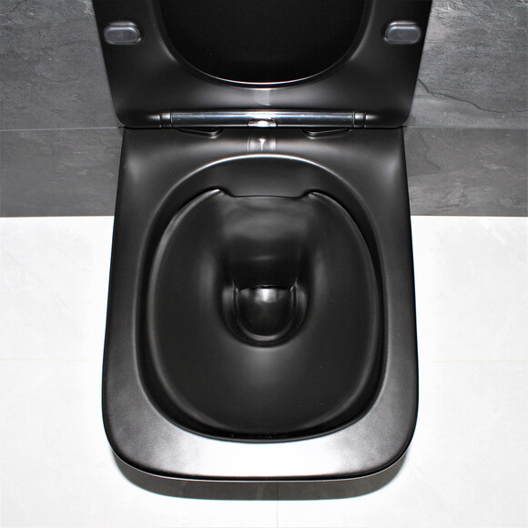 Безобідковий підвісний унітаз Dusel Cubis Black Matt DWHT10201030RВ (810302, чорний матовий, з сидінням), Колір виробника: чорний матовий, фото , изображение 6