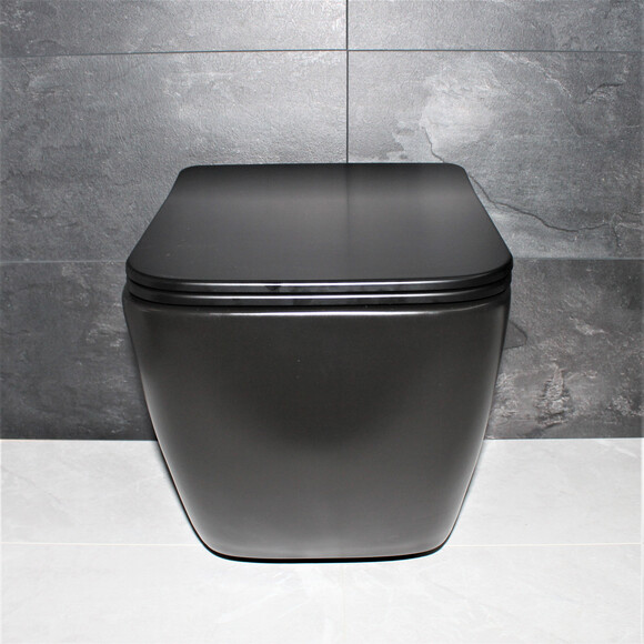 Безобідковий підвісний унітаз Dusel Cubis Black Matt DWHT10201030RВ (810302, чорний матовий, з сидінням), Колір виробника: чорний матовий, фото , изображение 7