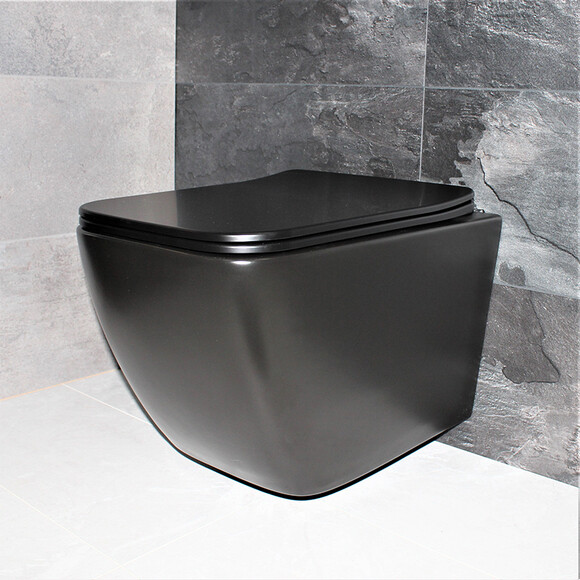 Безобідковий підвісний унітаз Dusel Cubis Black Matt DWHT10201030RВ (810302, чорний матовий, з сидінням), Колір виробника: чорний матовий, фото , изображение 8