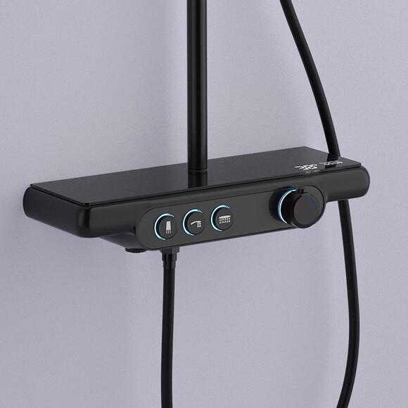 Душова система Dusel Pour Smart Black 241307000 (чорна, з виливом та полицею), Колір виробника: чорний, фото , изображение 4