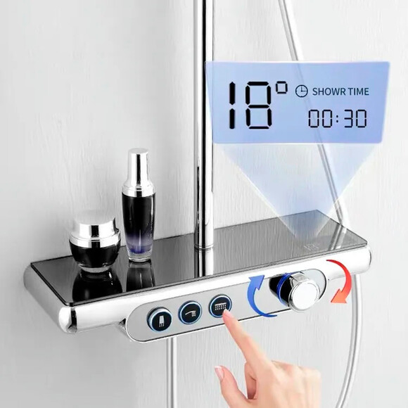 Душова система Dusel Pour Smart Chrome 245307000 (хром, з виливом та полицею), Колір виробника: хром, фото , изображение 3