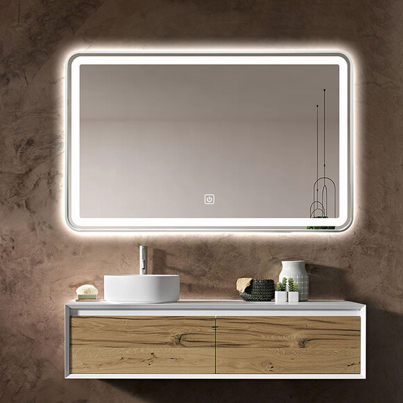 Зеркало для ванной комнаты Dusel DE-M0065D Silver 606515 (120х75 см, серебро, с LED-подсветкой, диммером, подогревом, часами и температурой), Доступные размеры: 120 x 75, Цвет производителя: серебро, фото 