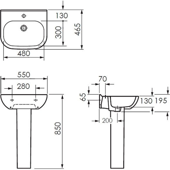 Умывальник Imprese Laska White Glossy i1108 (55x46 см, белый глянцевый, с пьедесталом), фото 2