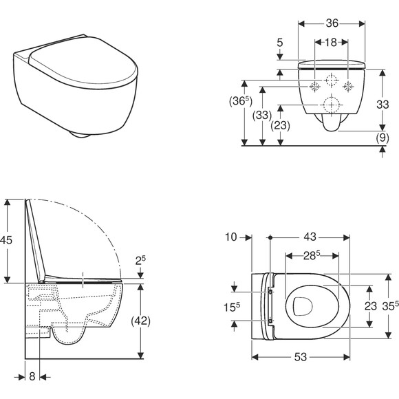 Безобідковий підвісний унітаз Geberit Smyle Round Rimfree 503.226.01.1 (воронкоподібний, з сидінням), фото , изображение 2