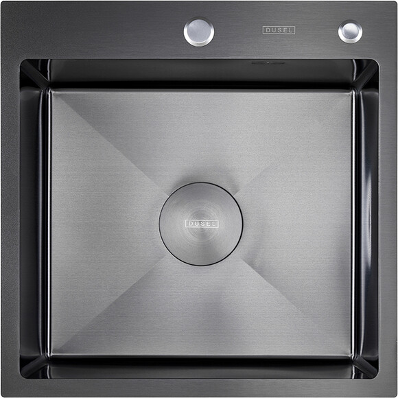 Кухонна мийка Dusel SS304 PVD Nano Black DS50550-1NB (50x50 см, чорна матова, 3.0/0.8 мм, з дозатором, сифоном та коландером), Доступні розміри: 50x50, Колір виробника: чорний матовий, Тип поверхні: PVD brash, фото , изображение 3