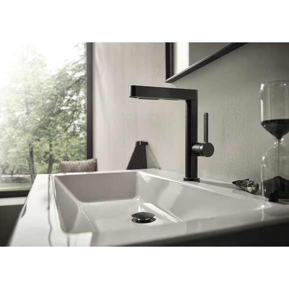 Змішувач для умивальника Hansgrohe Finoris Brushed Black Chrome 76063340 (брашований чорний хром, з донним клапаном, з висувною лійкою), Колір виробника: брашований чорний хром, фото , изображение 2