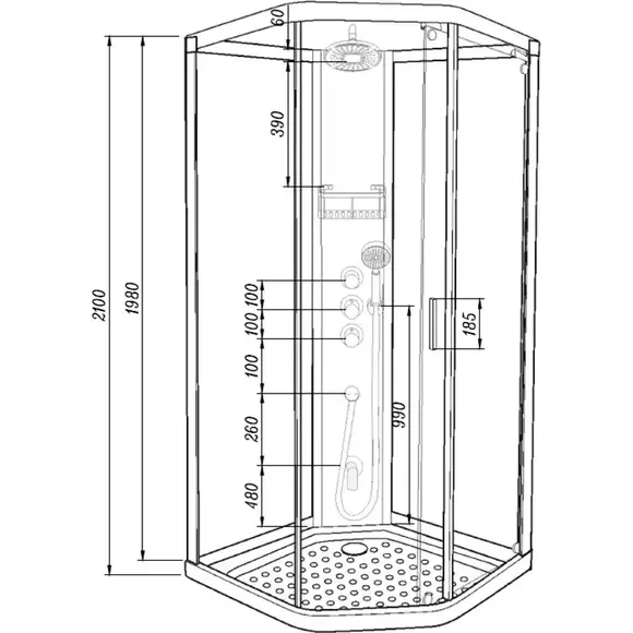 Душовий бокс Dusel Glare Black Matt 559002 (90x90 см, прозоре скло, профіль чорний матовий, з піддоном), фото , изображение 11