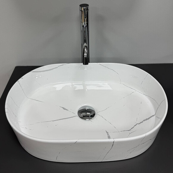 Раковина VBI Verona 50 Marble White Glossy VBI-011330 (50x34 см, белый мрамор глянцевый), Доступные размеры: 50 x 34, Цвет производителя: белый мрамор глянцевый, фото 4