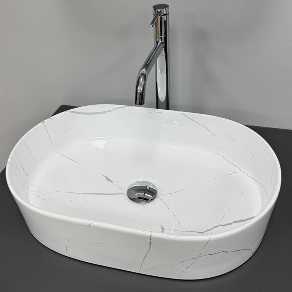 Раковина VBI Verona 50 Marble White Glossy VBI-011330 (50x34 см, белый мрамор глянцевый), Доступные размеры: 50 x 34, Цвет производителя: белый мрамор глянцевый, фото 