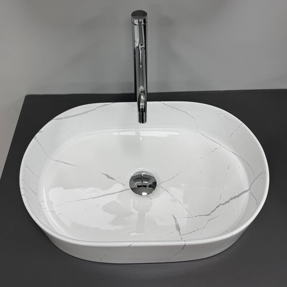 Раковина VBI Verona 50 Marble White Glossy VBI-011330 (50x34 см, белый мрамор глянцевый), Доступные размеры: 50 x 34, Цвет производителя: белый мрамор глянцевый, фото 3