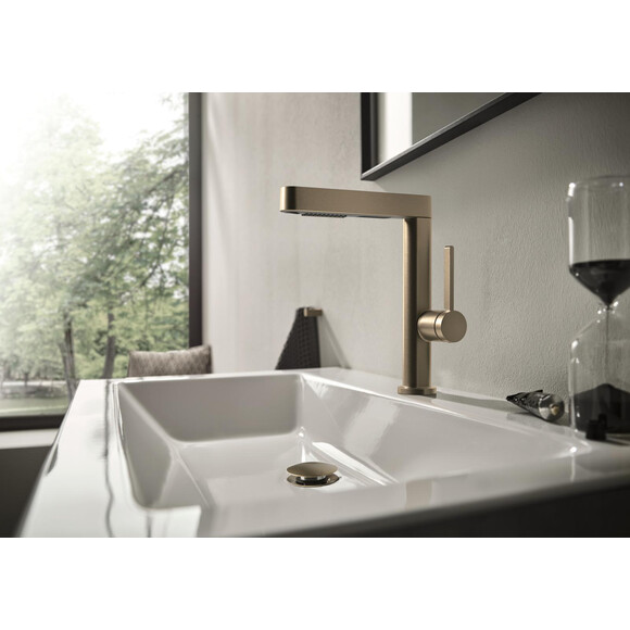Змішувач для умивальника Hansgrohe Finoris Brushed Bronze 76063140 (брашована бронза, з донним клапаном, з висувною лійкою), Колір виробника: брашована бронза, фото , изображение 2
