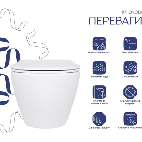 Безобідковий підвісний унітаз Qtap Jay Ultra Quiet QT07335177W (воронкоподібний, з сидінням), фото , изображение 7