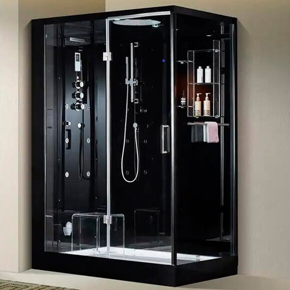 Душовий бокс Golston G-U692BB (GU692124 120x85 см, скло прозоре, профіль чорний матовий, з піддоном, лівий), фото , изображение 5