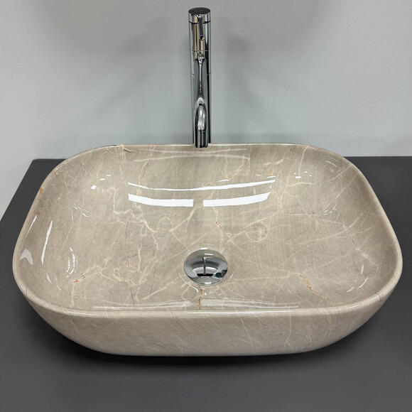Раковина VBI Ravenna Beige Stone Glossy VBI-011236 (46x32 см, бежевый камень глянцевый, чаша), Доступные размеры: 46 x 32, Цвет производителя: бежевый камень глянцевый, фото 3