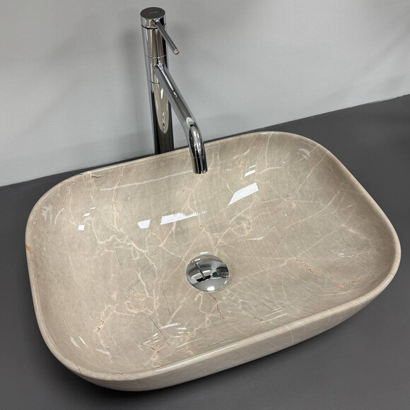 Раковина VBI Ravenna Beige Stone Glossy VBI-011236 (46x32 см, бежевый камень глянцевый, чаша), Доступные размеры: 46 x 32, Цвет производителя: бежевый камень глянцевый, фото 4
