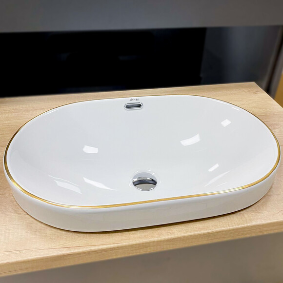 Умивальник VBI Gaeta S White/Gold Edge VBI-018067 (55x36 см, білий глянсовий/золотий), Доступні розміри: 55 x 36, Колір виробника: білий глянець, золото, фото 