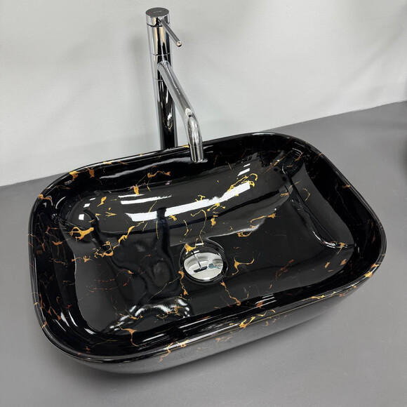 Раковина VBI Ravenna Black Lightning Glossy VBI-011232 (46x32 см, черный мрамор глянцевый, чаша), Доступные размеры: 46 x 32, Цвет производителя: черный мрамор глянцевый, фото 