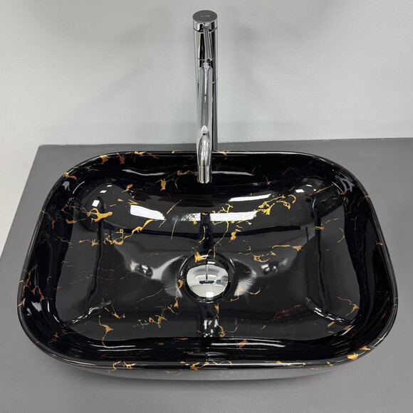 Раковина VBI Ravenna Black Lightning Glossy VBI-011232 (46x32 см, черный мрамор глянцевый, чаша), Доступные размеры: 46 x 32, Цвет производителя: черный мрамор глянцевый, фото 2