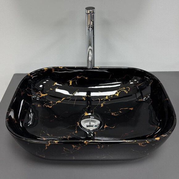 Раковина VBI Ravenna Black Lightning Glossy VBI-011232 (46x32 см, черный мрамор глянцевый, чаша), Доступные размеры: 46 x 32, Цвет производителя: черный мрамор глянцевый, фото 3