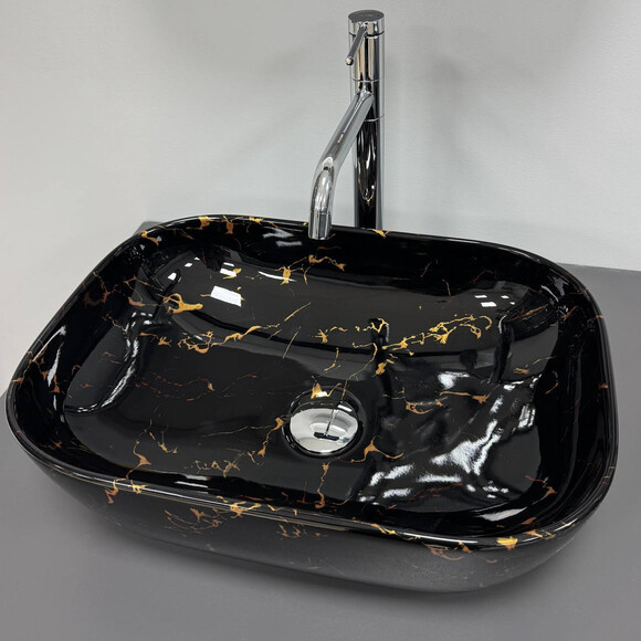 Раковина VBI Ravenna Black Lightning Glossy VBI-011232 (46x32 см, черный мрамор глянцевый, чаша), Доступные размеры: 46 x 32, Цвет производителя: черный мрамор глянцевый, фото 4