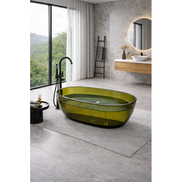 Стеклянная ванна VBI Vesuvio Green VBI-075004 (170x78 см, зеленая, отдельностоящая), Цвет производителя: зеленый, фото 3