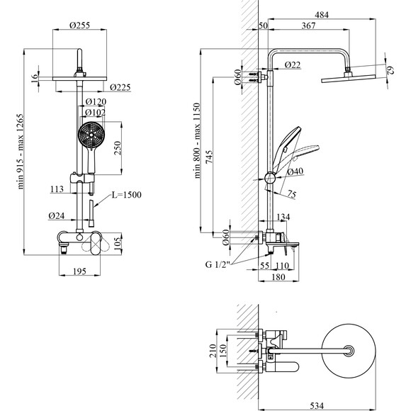 Душова система Kroner Element 211318-3801 (чорна матова, з виливом), Колір виробника: чорний матовий, фото , изображение 18