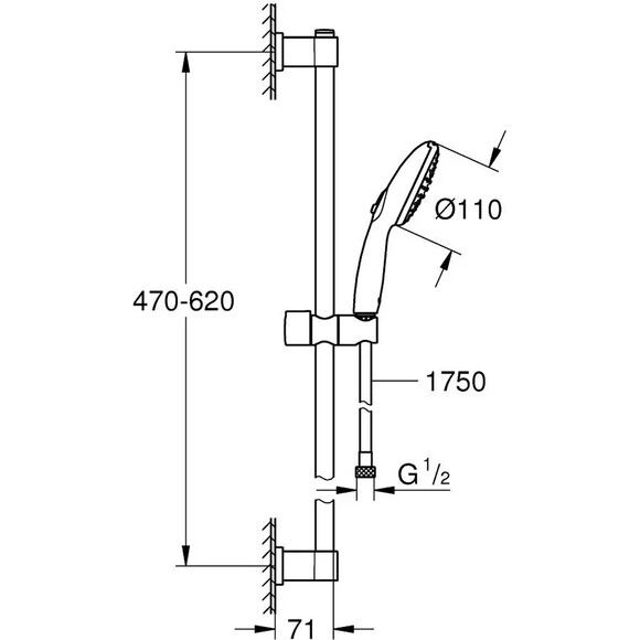 Душовий гарнітур Grohe QuickFix Vitalio Start 110 Chrome 26951001 (хром, 62 см, дворежимна лійка), фото , изображение 9