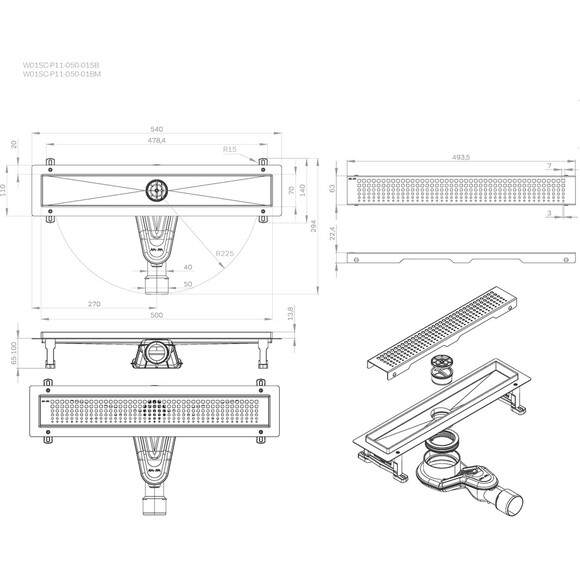 Душовий трап Am.Pm MasterFlow Cut Gradient W01SC-P11-050-01SB (50 см, нержавіюча сталь), Колір виробника: нержавіюча сталь, Доступні розміри: 50, фото , изображение 10