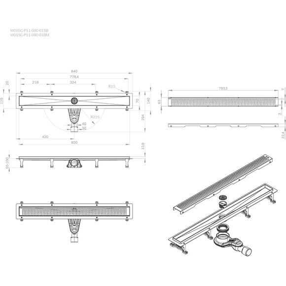 Душовий трап Am.Pm MasterFlow Cut Gradient W01SC-P11-080-01SB (80 см, нержавіюча сталь), Колір виробника: нержавіюча сталь, Доступні розміри: 80, фото , изображение 10