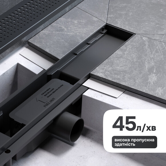 Душовий трап Am.Pm Primeflow Cut Gradient W02SC-P11-060-01BM (60 см, чорний матовий), Колір виробника: чорний матовий, Доступні розміри: 60, фото , изображение 6