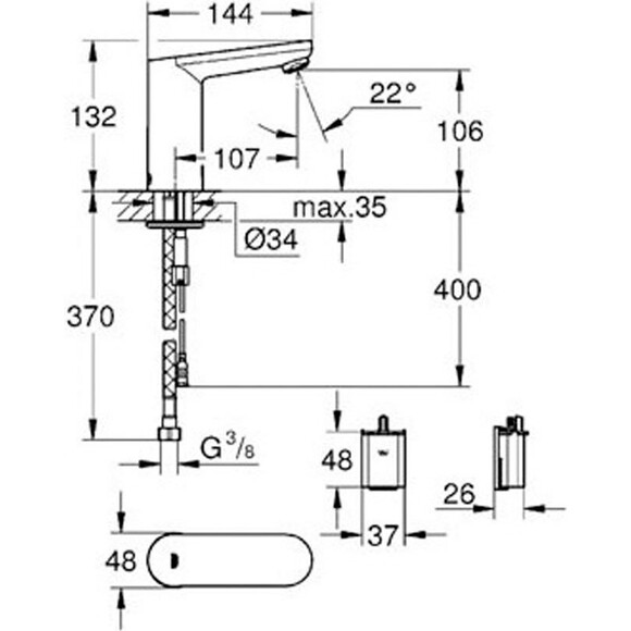Сенсорний змішувач Grohe Eurosmart 36330001, фото , изображение 3
