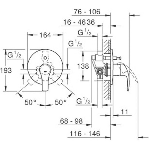 Смеситель настенный Grohe Eurosmart 33305002, фото 2
