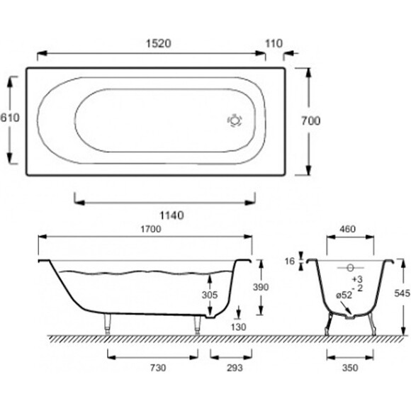 Ванна чавунна 170x70 см Jacob Delafon Soissons E2921-00, фото , изображение 4