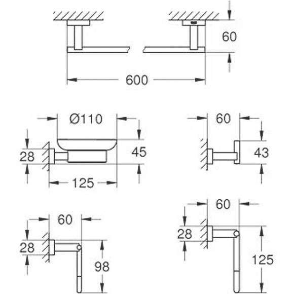 Набір аксесуарів 5 в 1 Grohe Essentials 40758001, фото , изображение 2