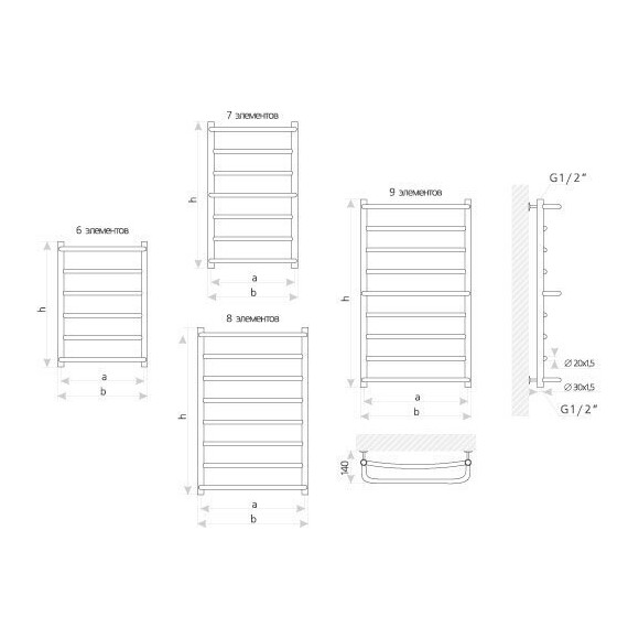 Водяной полотенцесушитель Mario Люкс 1.1.0302.01.P (4820111350346, 700x430, хром/сатин/белый глянец/черный матовый/графит/золото/бронза), фото 6