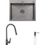 Кухонная мойка со смесителем Kroner KRS6350HMGRP030SP026 (63x50 см, 3.0/1.0 мм, с коландером, дозатором и сифоном), фото 
