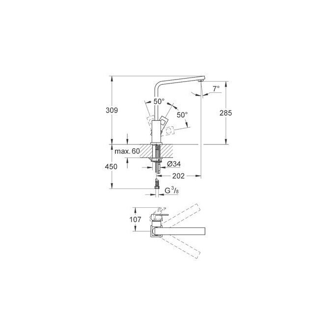 Змішувач для кухні Grohe Eurocube 31255000, фото , изображение 5