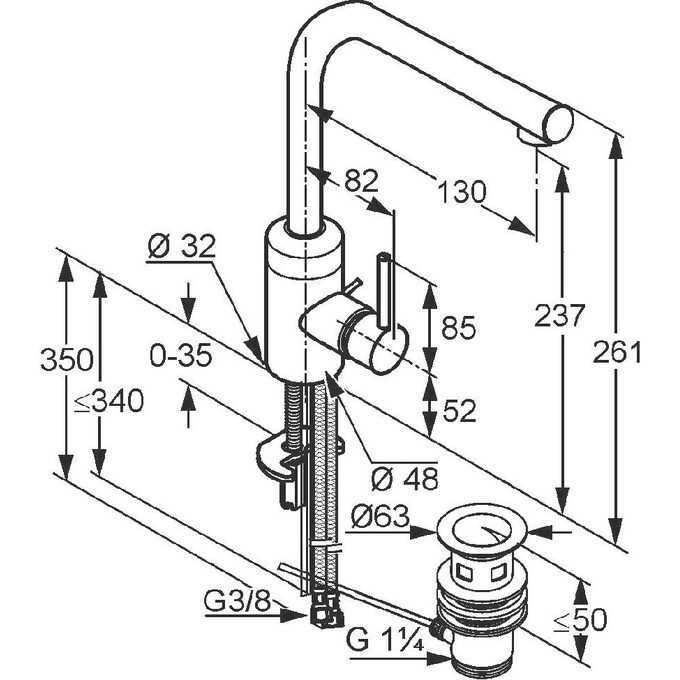 Змішувач для умивальника Kludi Bozz 382940576 (високий, з донним клапаном), фото , изображение 4