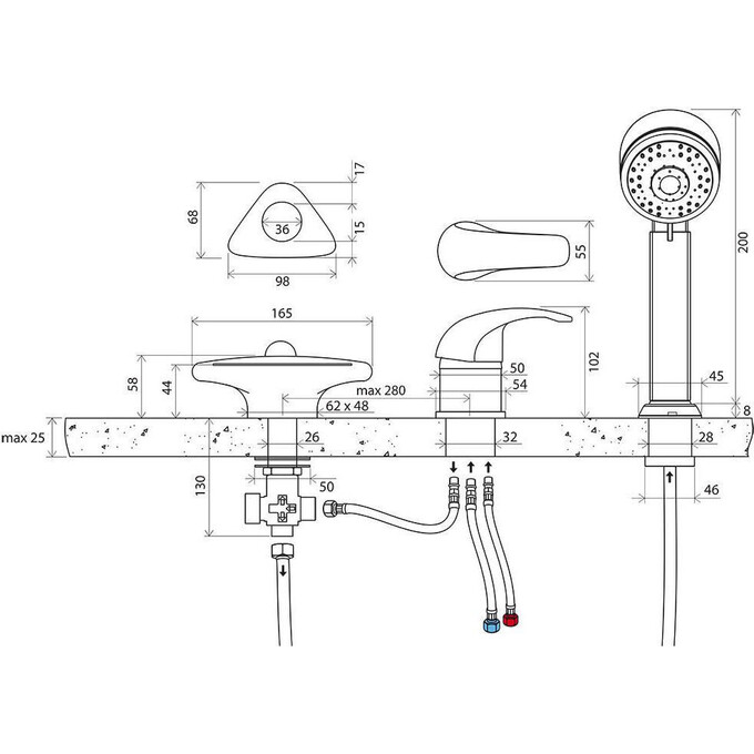 Смеситель на борт ванны Ravak Rosa RS 025.00CR (X07P003, каскадный излив, на три отверстия), фото 6