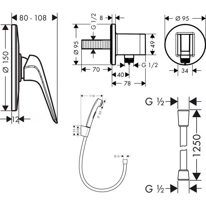 Набор гигиенического душа Hansgrohe 71068111, фото 2