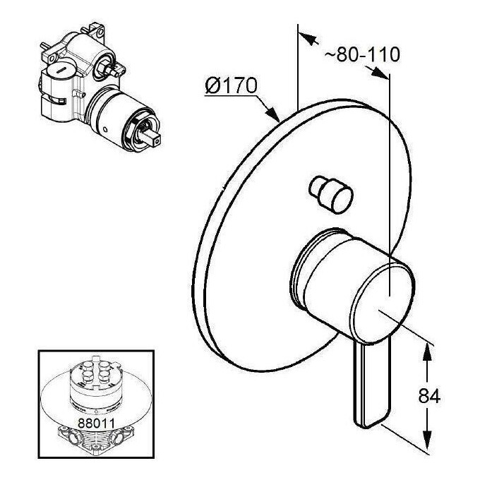 Смеситель скрытого монтажа для ванны Kludi Zenta 386570575 (внутренняя часть в комплекте), фото 2