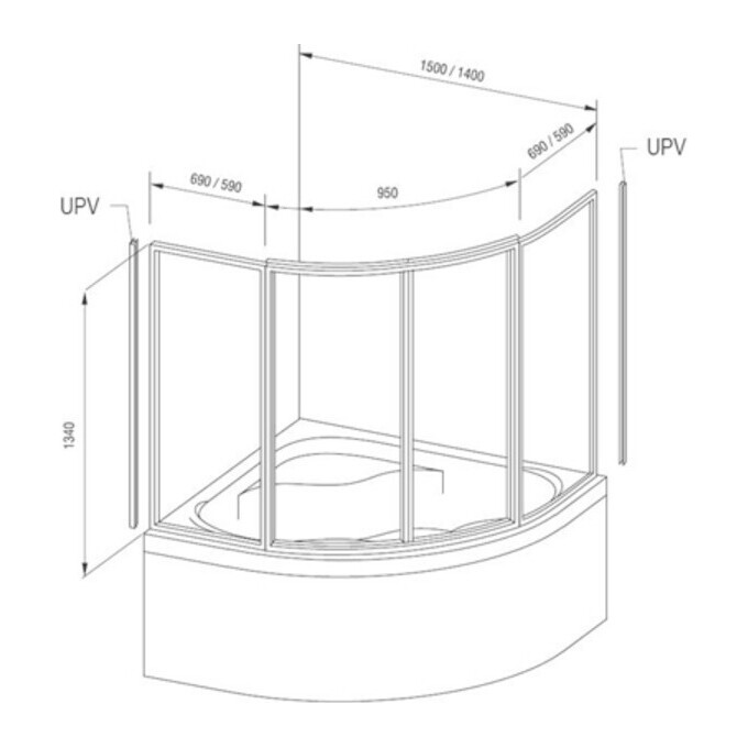 Шторка для ванны Ravak Rosa 4DASL10011 (160x134 см, стекло матовое, профиль белый), фото 2