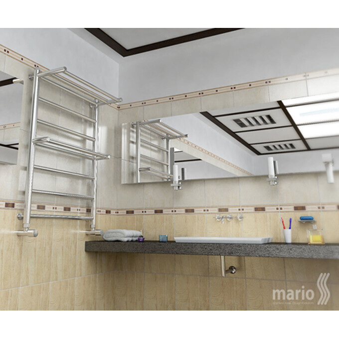 Водяной полотенцесушитель Mario Анкона 1.1.3902.01.P (4820111351749, 800x530, хром/сатин/белый глянец/черный матовый/графит/золото/бронза, с полкой), фото 5