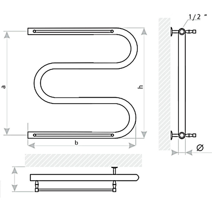 Водяной полотенцесушитель Mario Змейка ∅30 1.1.3101.05.P (4820111350599, 530x600, хром/сатин/белый глянец/черный матовый/графит/золото/бронза, с полкой), фото 4